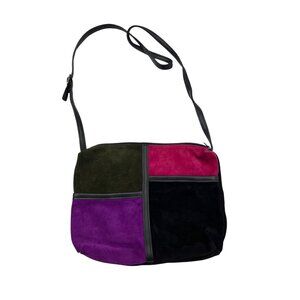Vintage Suede Patchwork Leather Crossbody Bag With Adjustable Strap Multicolor